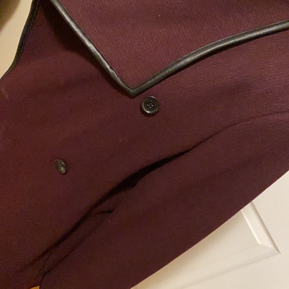 DKNY Faux-Leather-Trim Wrap Coat 🧥 in Bordeaux - Picture 17 of 17